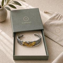 Koi Fish Grass Pattern Prosperity Wealth Bracelet Bangle featuring Koi Fish, Yin Yang Symbol, Copper