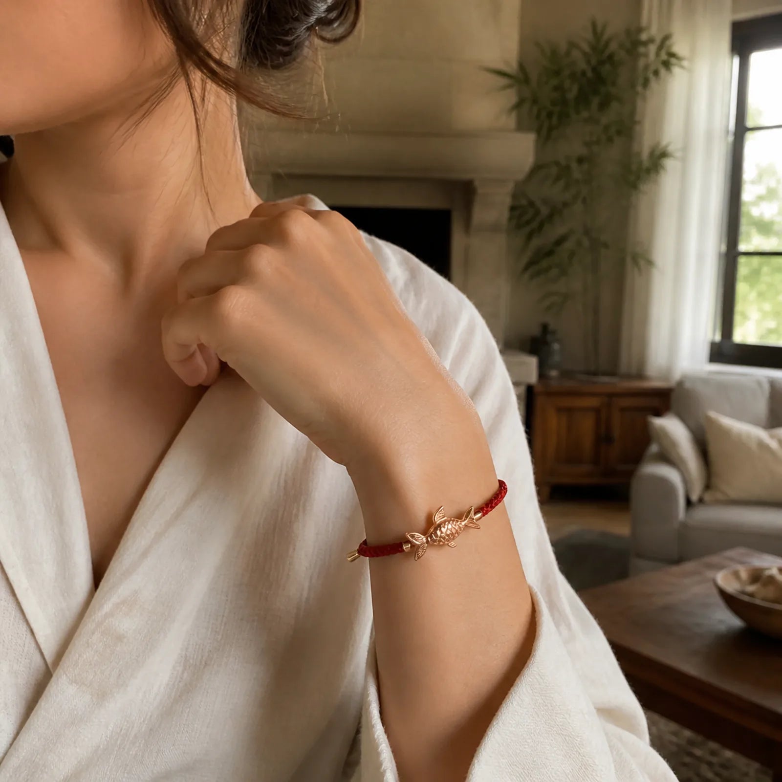 Koi Fish Luck Wealth Braided Chain Couple Bracelet featuring Koi Fish, Yin Yang Symbol, Red String