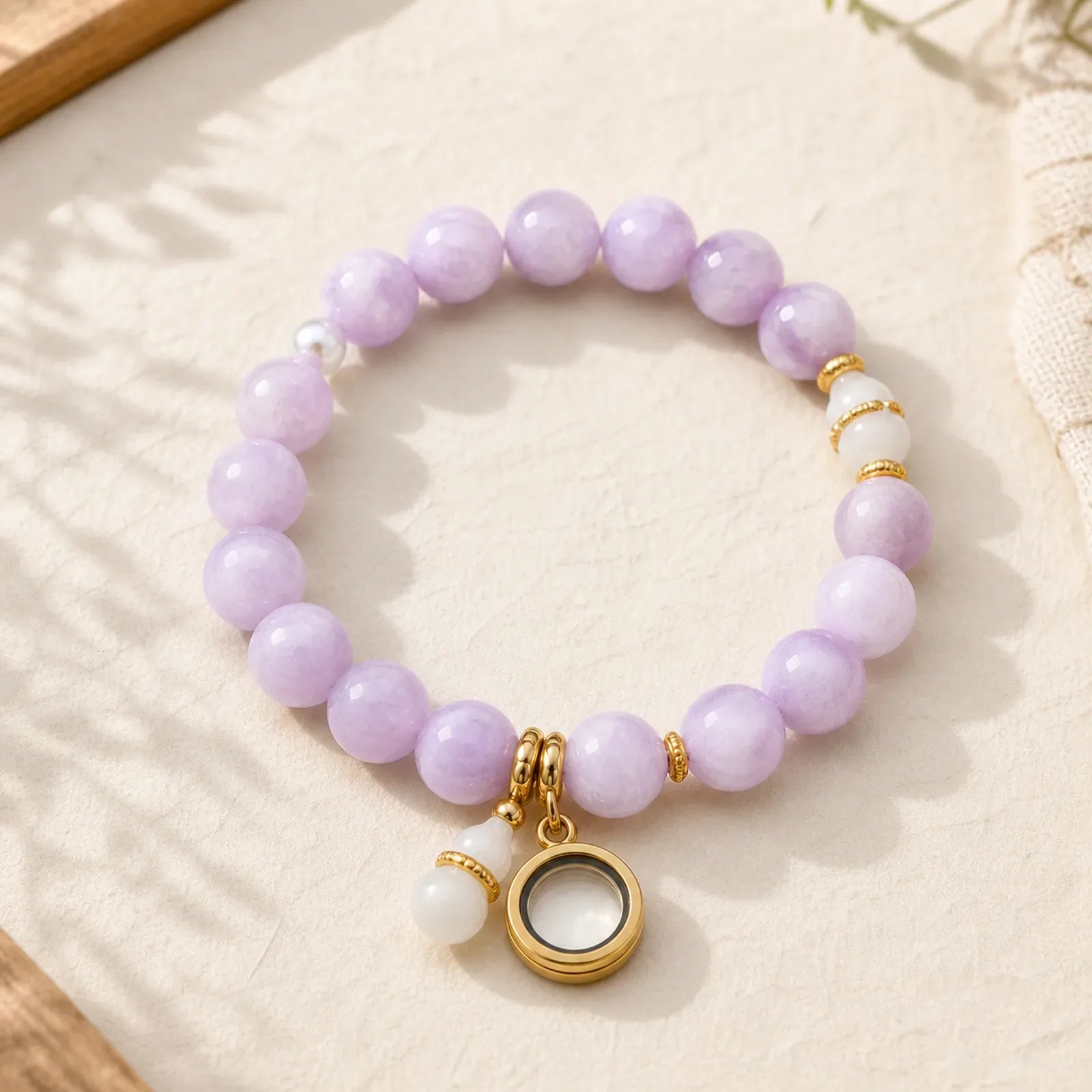 Kunzite Hetian White Jade Gourd Love Spiritual Growth Bracelet featuring Kunzite, White Jade, Jade