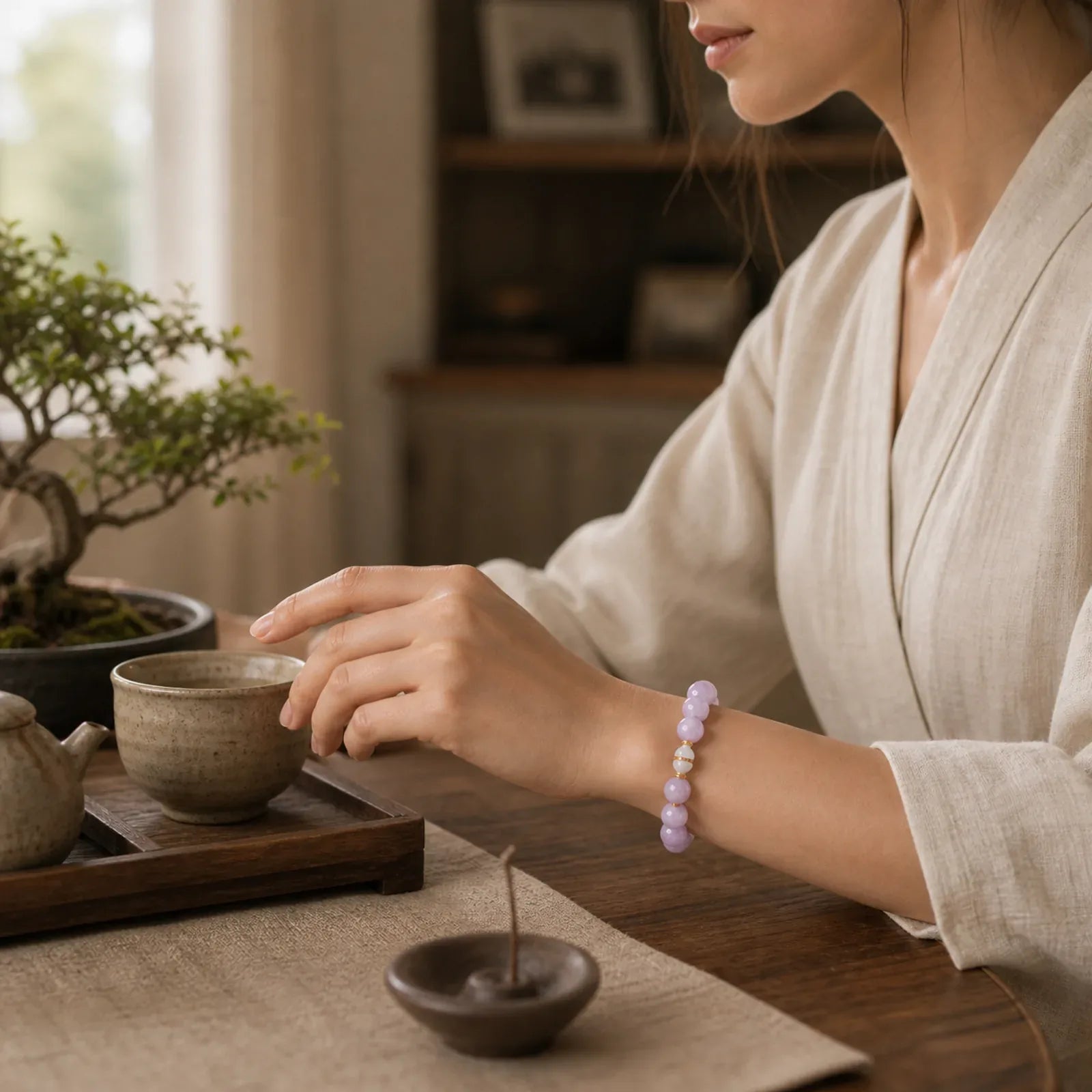 Kunzite Hetian White Jade Gourd Love Spiritual Growth Bracelet featuring Kunzite, White Jade, Jade