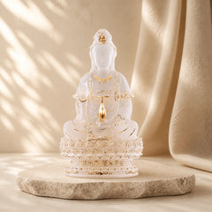 Kwan Yin Avalokitesvara Handmade Figurine Liuli Crystal Art Piece Wealth Statue Home Offering Decoration featuring Avalokitesvara Symbol