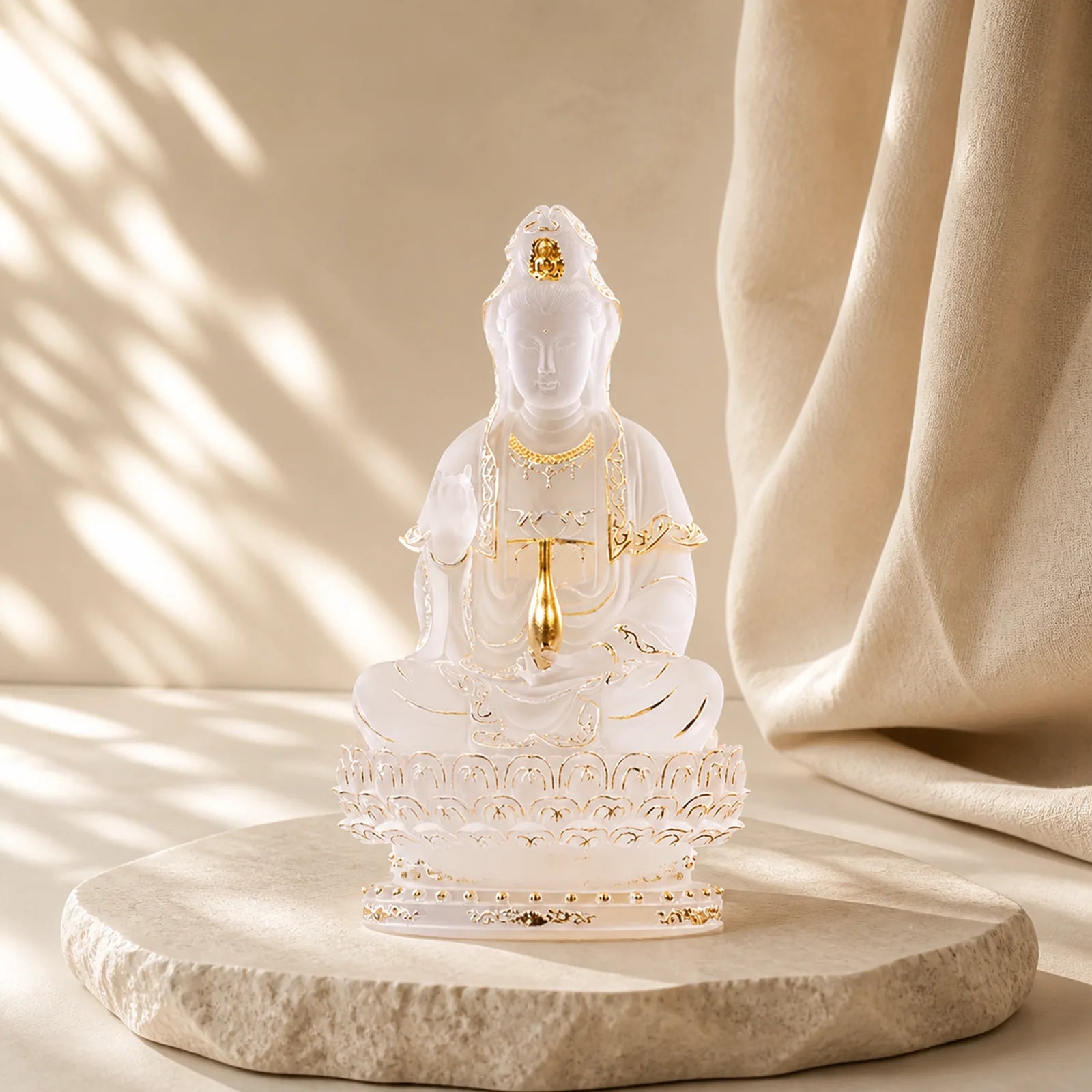 Kwan Yin Avalokitesvara Handmade Figurine Liuli Crystal Art Piece Wealth Statue Home Offering Decoration featuring Avalokitesvara Symbol