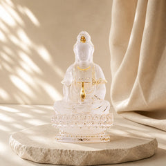 Kwan Yin Avalokitesvara Handmade Figurine Liuli Crystal Art Piece Wealth Statue Home Offering Decoration featuring Avalokitesvara Symbol