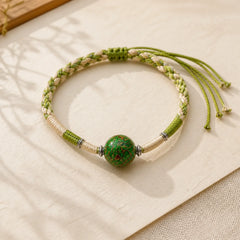 Lacquer Craft Bead Multicolored Braided String Bracelet featuring Bamboo