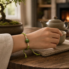 Lacquer Craft Bead Multicolored Braided String Bracelet featuring Bamboo