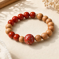Lacquer Craft Bead Sandalwood South Red Agated Protection Bracelet featuring Sandalwood, South Red Agate, Red Agate