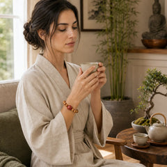 Lacquer Craft Bead Sandalwood South Red Agated Protection Bracelet featuring Sandalwood, South Red Agate, Red Agate
