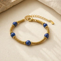 Lapis Lazuli Bead Titanium Steel Serenity Bracelet featuring Titanium Steel, Lapis Lazuli (Lazurite)