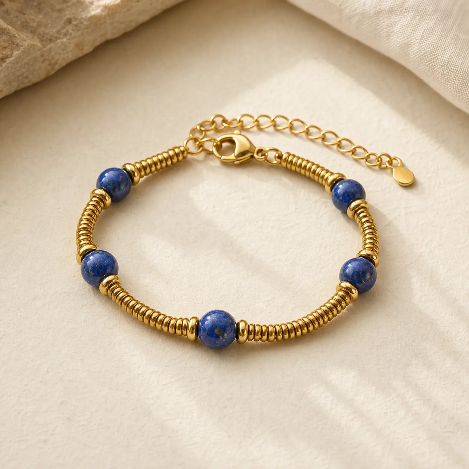 Lapis Lazuli Bead Titanium Steel Serenity Bracelet featuring Titanium Steel, Lapis Lazuli (Lazurite)
