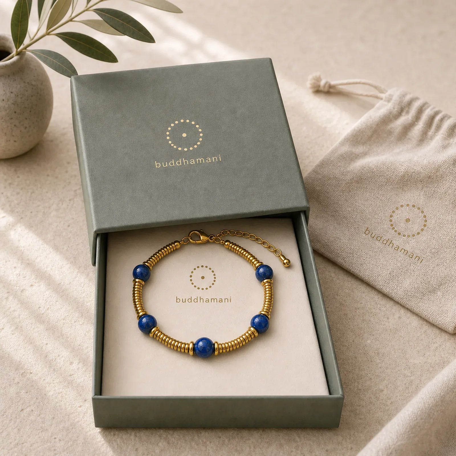 Lapis Lazuli Bead Titanium Steel Serenity Bracelet featuring Titanium Steel, Lapis Lazuli (Lazurite)
