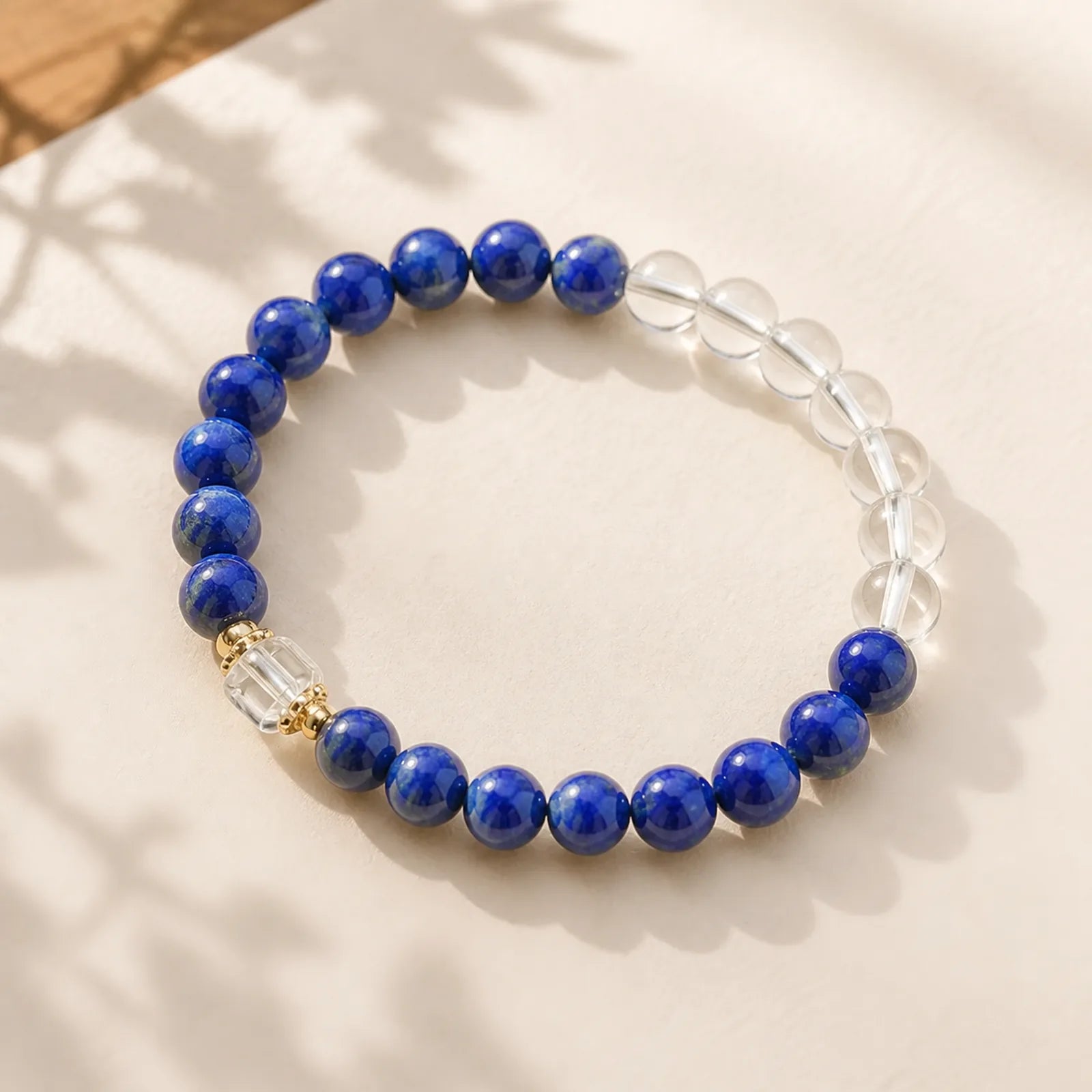 Lapis Lazuli Clear Quartz Balance Beaded Bracelet featuring Lapis Lazuli (Lazurite), Clear Quartz / White Crystal, Copper