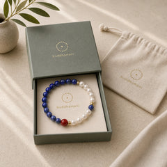 Lapis Lazuli Lazurite Pearl Cinnabar Positive Beaded Bracelet featuring Lapis Lazuli (Lazurite), Pearl, Cinnabar