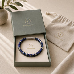Lapis Lazuli Tiger Eye Bead Balance Leather Bracelet featuring Tiger Eye, Lapis Lazuli (Lazurite), Titanium Steel