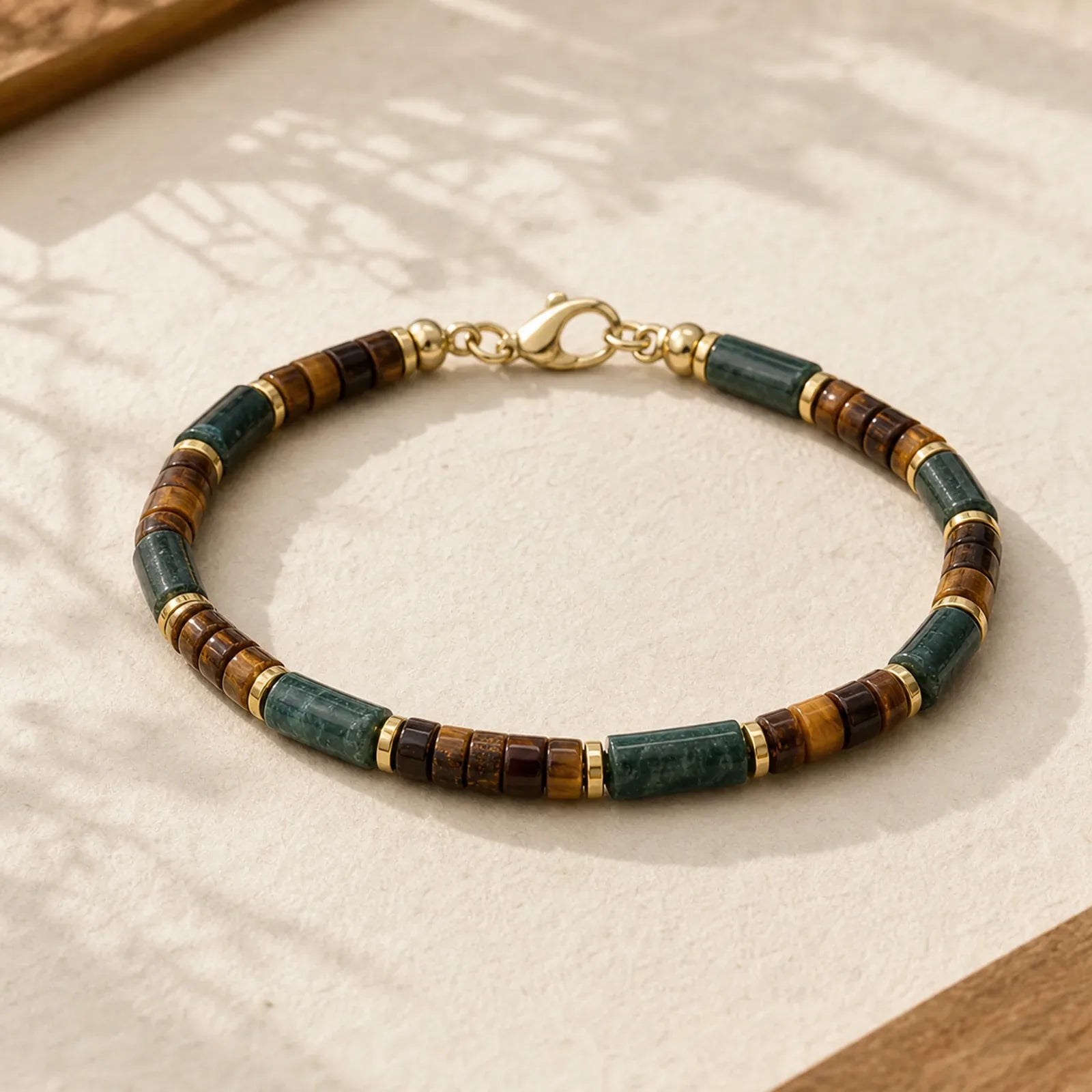 Lapis Lazuli Tiger Eye Cylindrical Bead Wisdom Bracelet featuring Tiger Eye, Lapis Lazuli (Lazurite), Copper