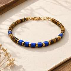 Lapis Lazuli Tiger Eye Square Beaded Wisdom Bracelet featuring Tiger Eye, Lapis Lazuli (Lazurite), Copper