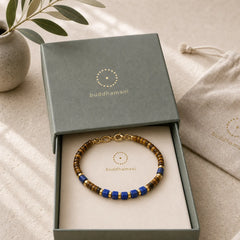 Lapis Lazuli Tiger Eye Square Beaded Wisdom Bracelet featuring Tiger Eye, Lapis Lazuli (Lazurite), Copper