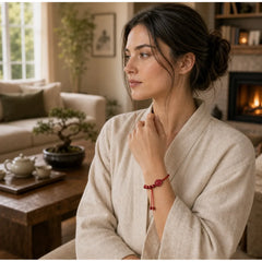 Laughing Buddha Avalokitesvara Cinnabar Blessing String Bracelet featuring Laughing Buddha, Cinnabar, Red String