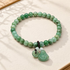 Laughing Buddha Cyan Jade Healing Bracelet featuring Laughing Buddha, Cyan Jade, Jade