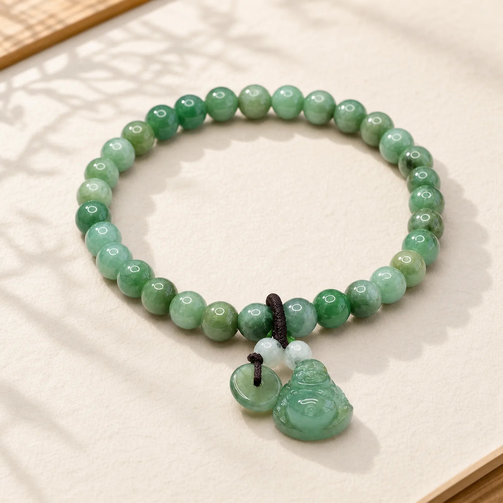 Laughing Buddha Cyan Jade Healing Bracelet featuring Laughing Buddha, Cyan Jade, Jade