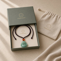 Laughing Buddha Cyan Jade Success Necklace String Pendant featuring Laughing Buddha, Cyan Jade, Jade