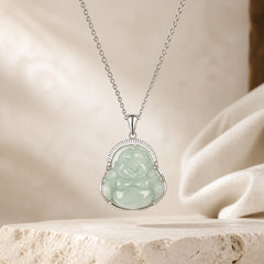 Laughing Buddha Jade Luck Calm Titanium Steel Chain Necklace Pendant featuring Laughing Buddha, Jade, Titanium Steel