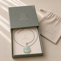 Laughing Buddha Jade Luck Calm Titanium Steel Chain Necklace Pendant featuring Laughing Buddha, Jade, Titanium Steel