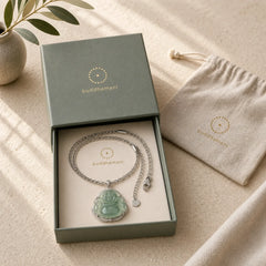 Laughing Buddha Natural Jade Luck Necklace Titanium Steel Chain Pendant featuring Laughing Buddha, Jade, Titanium Steel