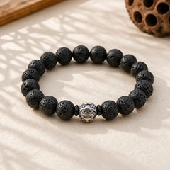 Lava Rock Beads White Copper PiXiu Wealth Bracelet featuring Lava Rock, Copper, Pixiu