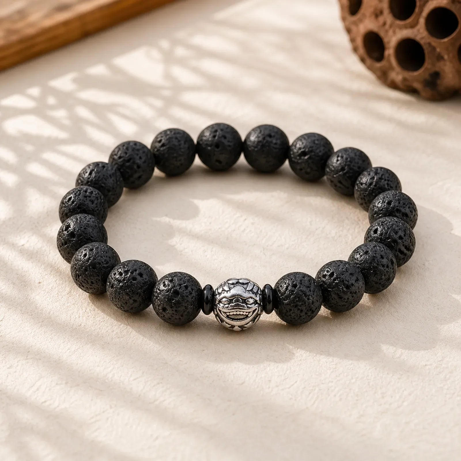 Lava Rock Beads White Copper PiXiu Wealth Bracelet featuring Lava Rock, Copper, Pixiu