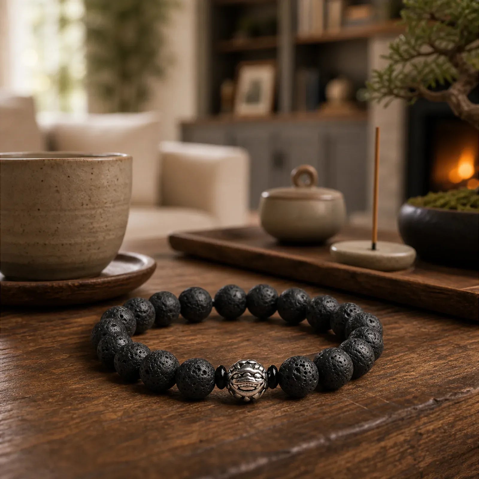 Lava Rock Beads White Copper PiXiu Wealth Bracelet featuring Lava Rock, Copper, Pixiu