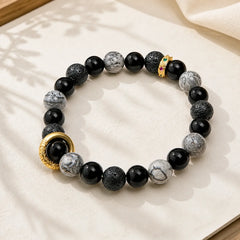 Lava Rock Black Onyx Picasso Jasper Healing Bracelet featuring Lava Rock, Black Onyx, Picasso Jasper