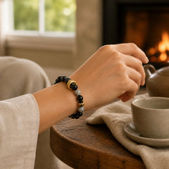 Lava Rock Black Onyx Picasso Jasper Healing Bracelet featuring Lava Rock, Black Onyx, Picasso Jasper