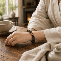 Lava Rock Dzi Bead Healing Bracelet featuring Lava Rock, Dzi Bead, Nine-Eye Dzi Bead
