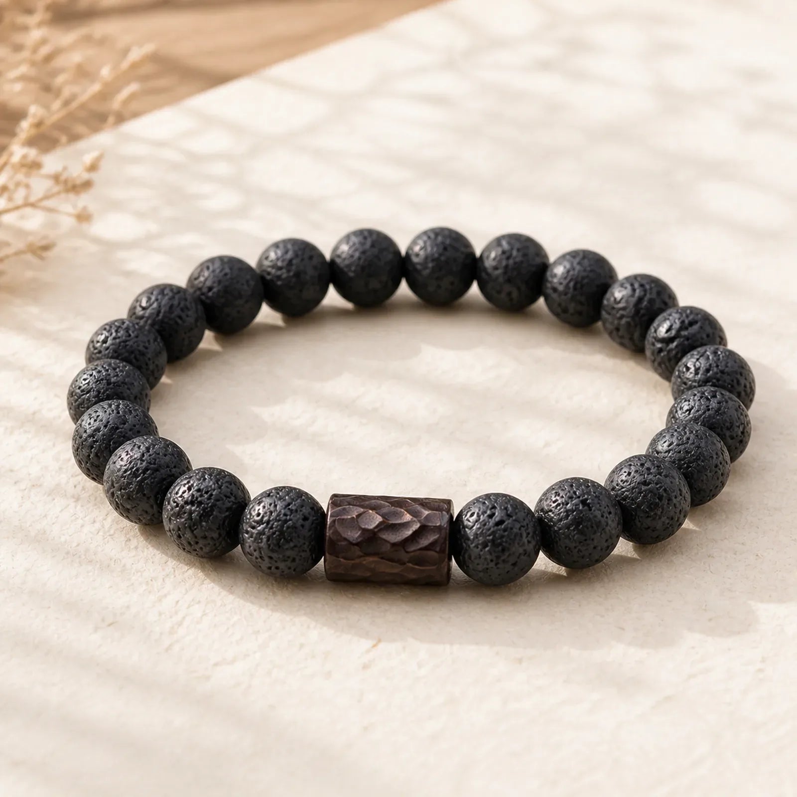 Lava Rock Ebony Wood Tiger Eye Healing Bracelet featuring Lava Rock, Ebony Wood, Ebony