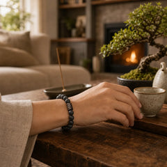 Lava Rock Ebony Wood Tiger Eye Healing Bracelet featuring Lava Rock, Ebony Wood, Ebony