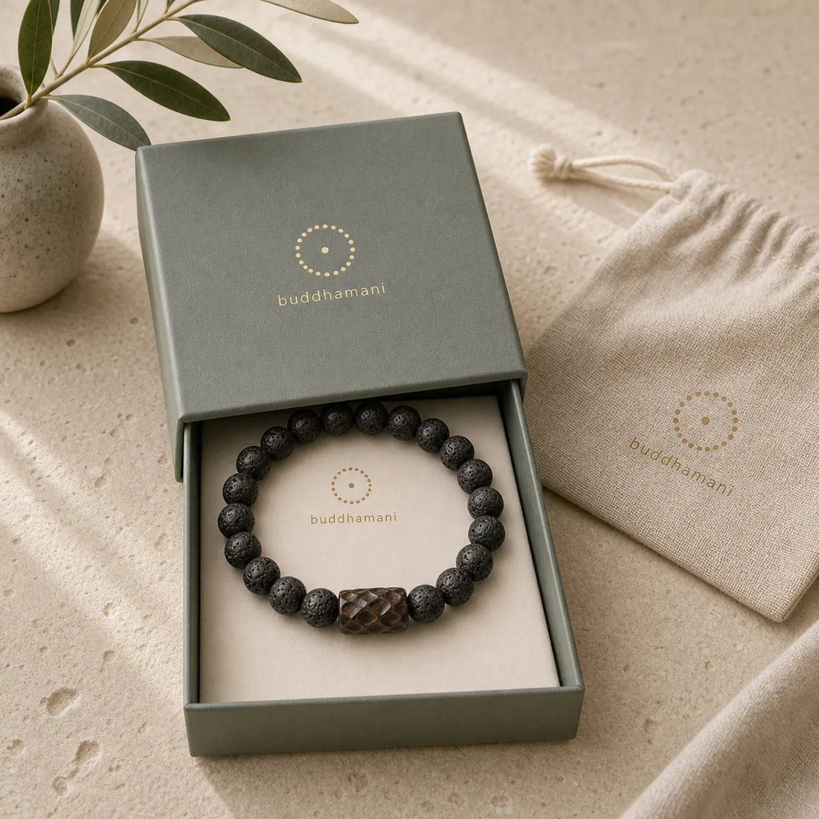 Lava Rock Ebony Wood Tiger Eye Healing Bracelet featuring Lava Rock, Ebony Wood, Ebony
