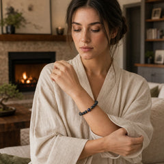 Lava Rock Goldstone Blue Sandstone Healing Bracelet featuring Lava Rock, Goldstone, Blue Sandstone