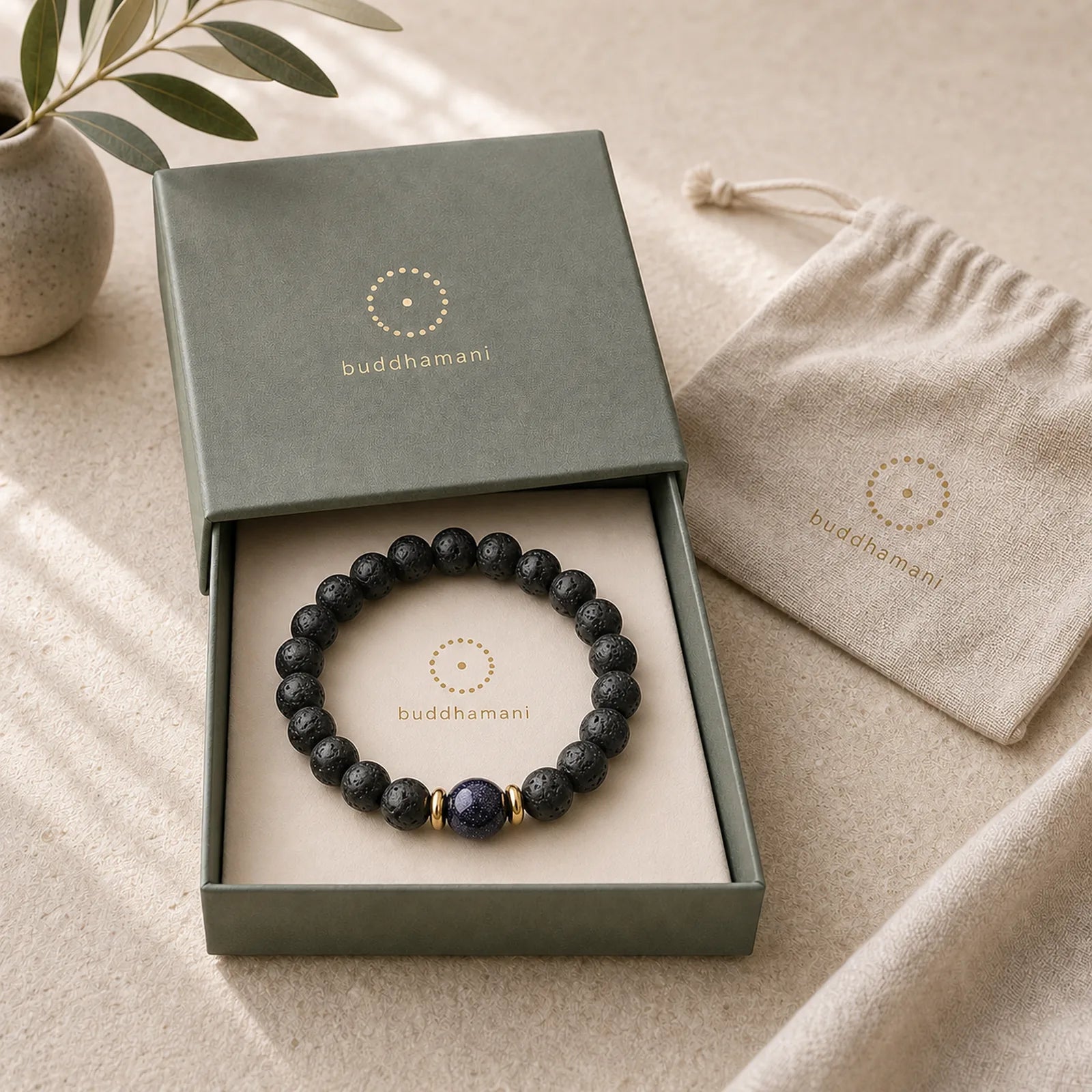Lava Rock Goldstone Blue Sandstone Healing Bracelet featuring Lava Rock, Goldstone, Blue Sandstone