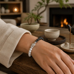 Lava Rock Hamsa Palm Protection Handcrafted Round Bracelet featuring Lava Rock, Hamsa Symbol, Evil Eye