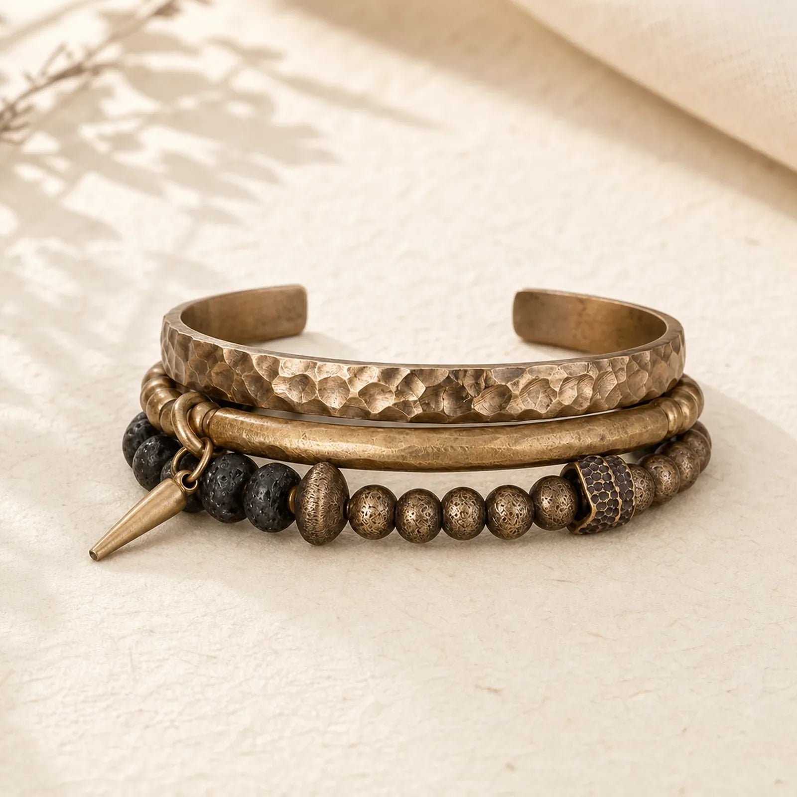 Lava Rock Stone Copper Balance Cuff Bracelet Bangle featuring Lava Rock, Copper