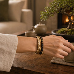 Lava Rock Stone Copper Balance Cuff Bracelet Bangle featuring Lava Rock, Copper
