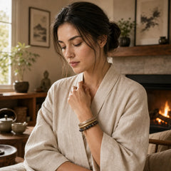 Lava Rock Stone Copper Balance Cuff Bracelet Bangle featuring Lava Rock, Copper