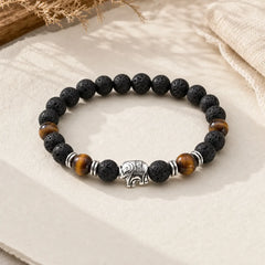 Lava Rock Tiger Eye Stone Elephant Diffuser Peace Healing Bracelet featuring Lava Rock, Tiger Eye, Elephant Symbol