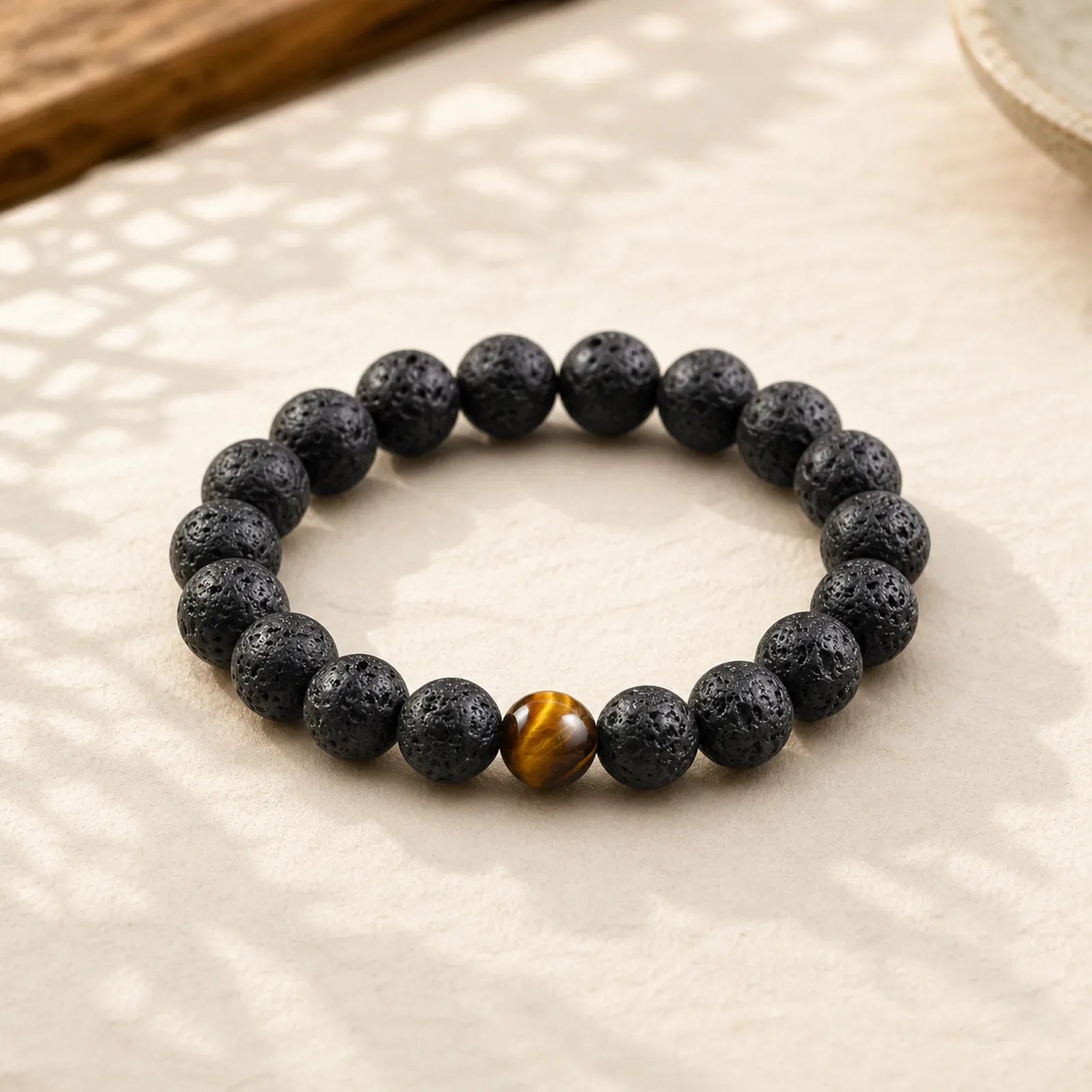 Lava Rock Tiger Eye Stone Peace Healing Bracelet featuring Lava Rock, Tiger Eye