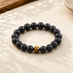 Lava Rock Tiger Eye Stone Peace Healing Bracelet featuring Lava Rock, Tiger Eye