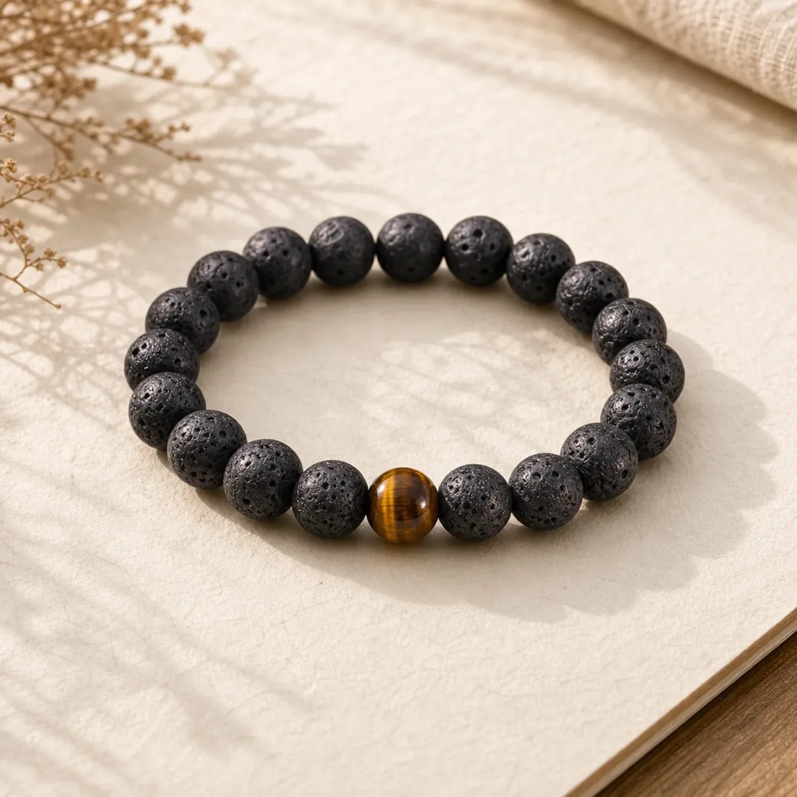 Lava Rock Tiger Eye Stone Peace Healing Bracelet featuring Lava Rock, Tiger Eye