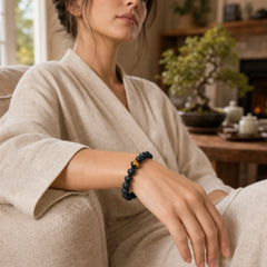 Lava Rock Tiger Eye Stone Peace Healing Bracelet featuring Lava Rock, Tiger Eye
