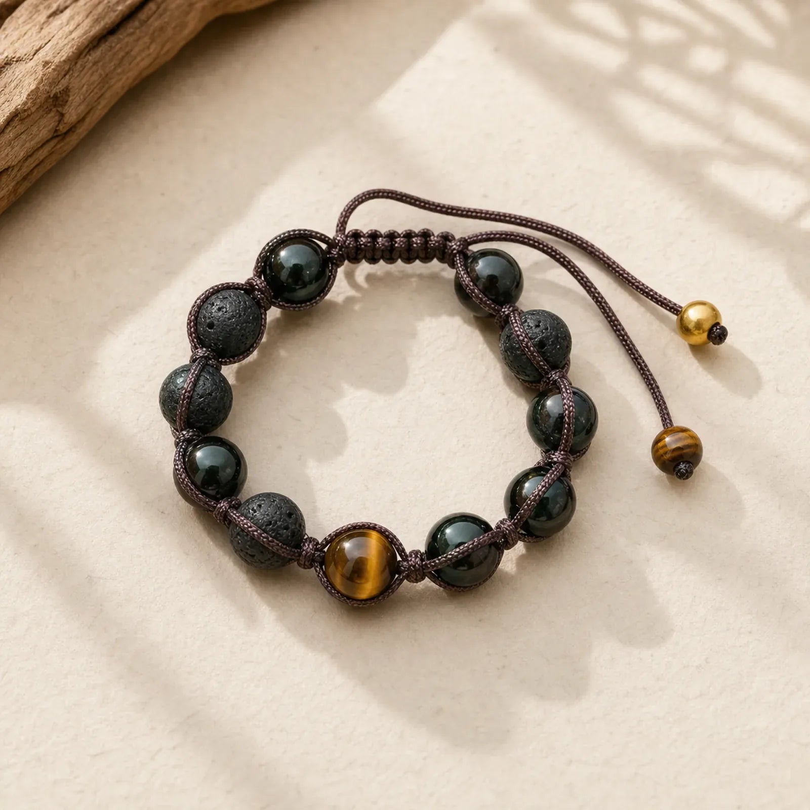 Lava Rock Tiger Eye Stone Support Healing String Bracelet featuring Lava Rock, Tiger Eye