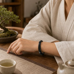 Lava Rock Titanium Steel Calm Leather Bracelet featuring Lava Rock, Titanium Steel