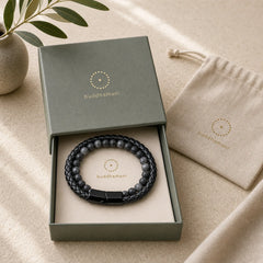Lava Rock Titanium Steel Calm Leather Bracelet featuring Lava Rock, Titanium Steel